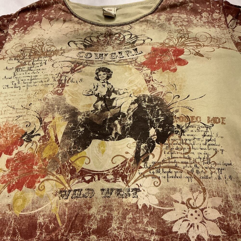 Jess Jane Top Shirt Womens Sz 1X Rodeo Festival Art Rodeo Cowgirl Widwest,3990